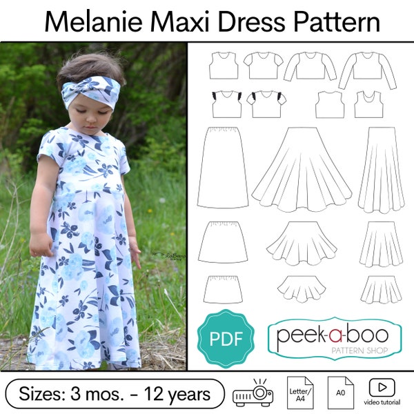 Melanie Maxi Dress & More PDF Sewing Pattern: Girls Maxi Dress Pattern, Baby Dress Pattern, Twirl Dress, Flutter Sleeves