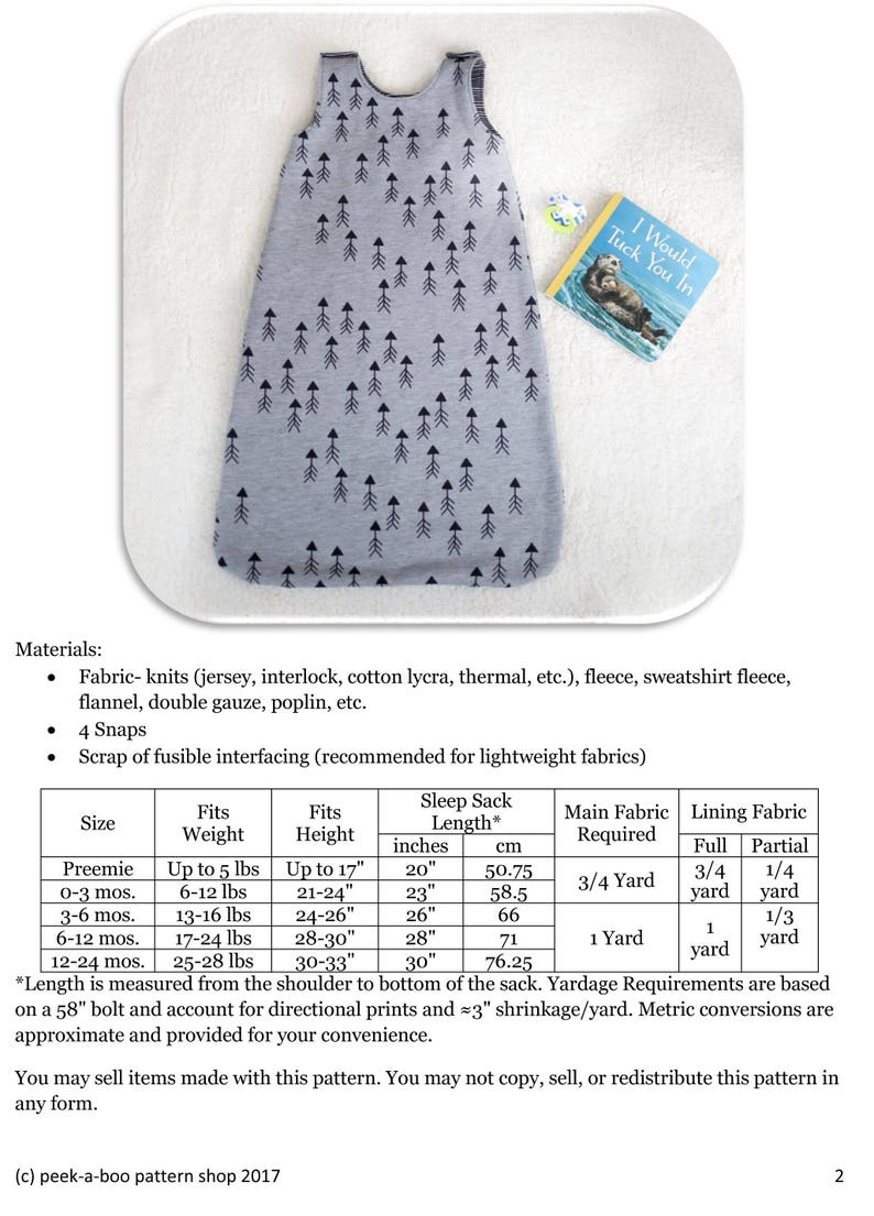 Slumber Sack Sleep Sack PDF Sewing Pattern / Baby Sleep Sack Etsy Canada