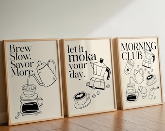 Minimalist Coffee Quote Art Prints: Kitchen Cafe Decor (Set of 3) (Digital Download)