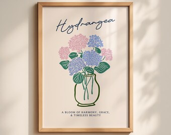 Hydrangea Flower Print: Minimalist Floral Wall Art (Digital Download)