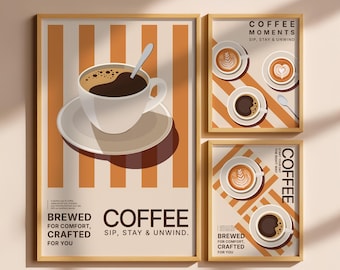 Set of 3 Coffee Artworks: Instant Download for Modern Decor