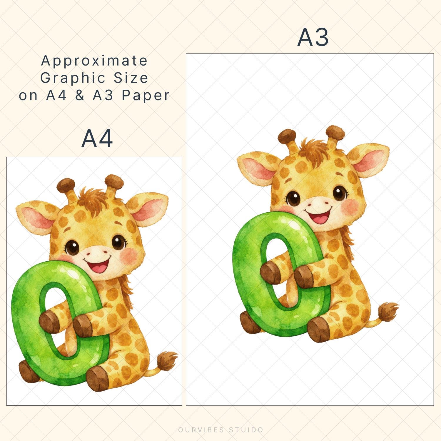 Counting Giraffes Number Clipart – Watercolor Giraffes Math Learning ...