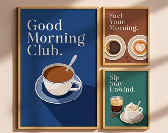 Modern Coffee Art Prints Set: Cafe Barista Decor (Digital Download)