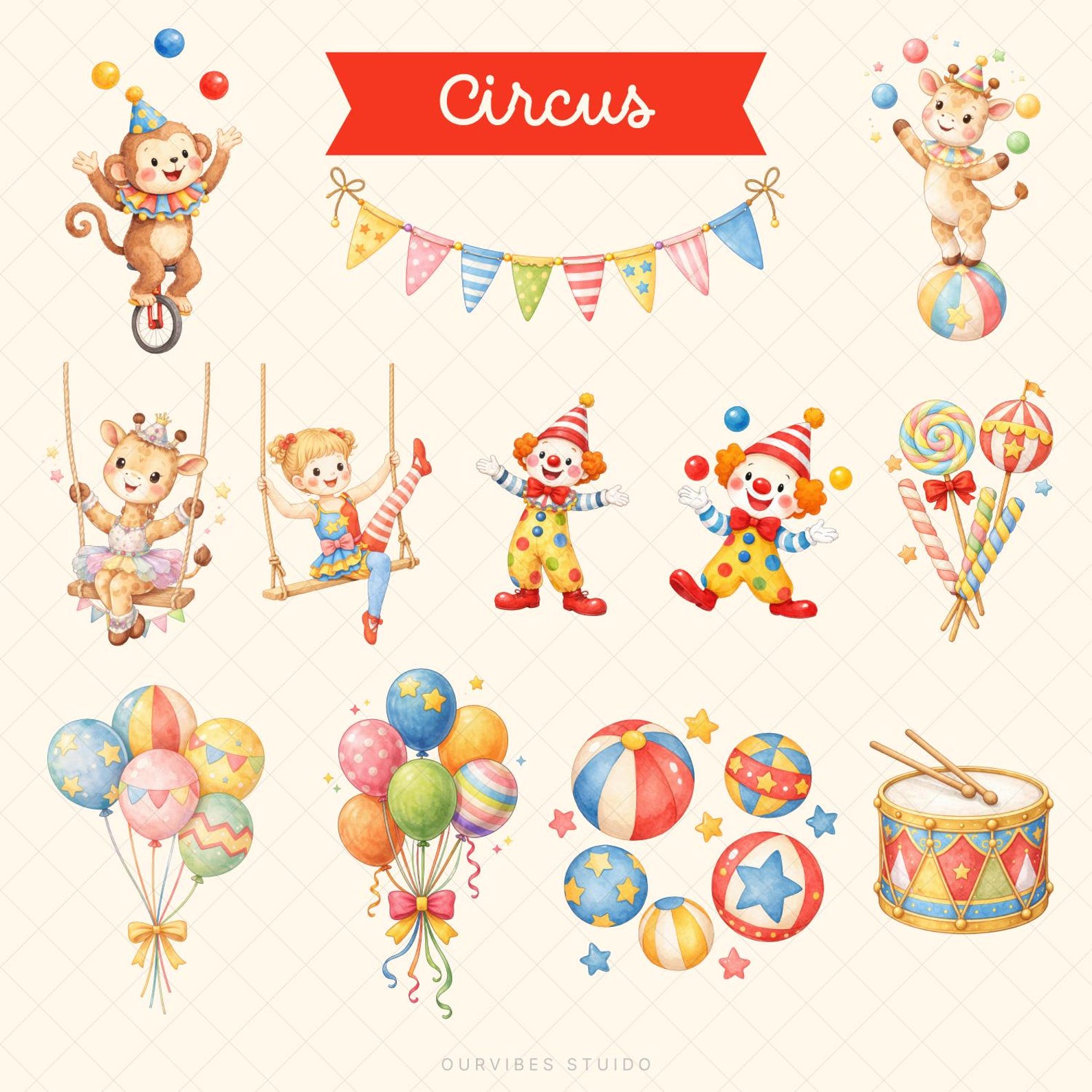 Circus Animals Clipart Watercolor Clipart, Storybook Nursery ...