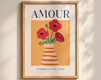 Poppy Flower Wall Art Print SET: Minimalist Botanical Home Decor (Digital Download)