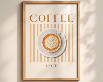 Watercolor Coffee Latte Print: Minimalist Cafe Kitchen Art (Digital Download)