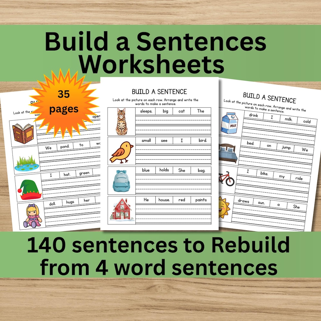 Sentence Building Worksheets | Kindergarten ELA Practice (PDF Printable ...