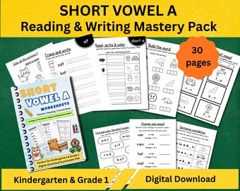 Short Vowel A Worksheets | CVC Words Phonics Pack | Skill-Based Reading | Writing Activities | Kindergarten & ESL