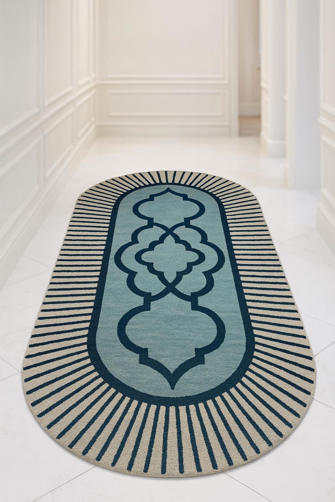 Elegant Moroccan Arch Pattern Rug – Modern Teal & Beige Designer Area ...