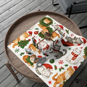 Cat Christmas Gift Wrap Papers, Holiday Wrapping Paper, Cute Cat Lover Gifts, Festive Cat Theme Party Supplies, Cat Print Gift Packaging