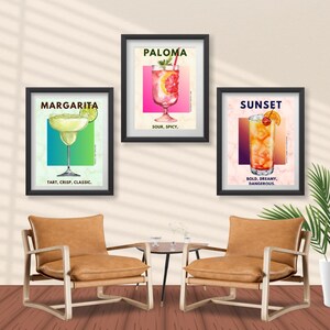 Cocktail Wall Art Printable Set | Paloma, Margarita, Tequila Sunset | Bar Decor, Kitchen Printable, Bold Retro Art, Instant Download