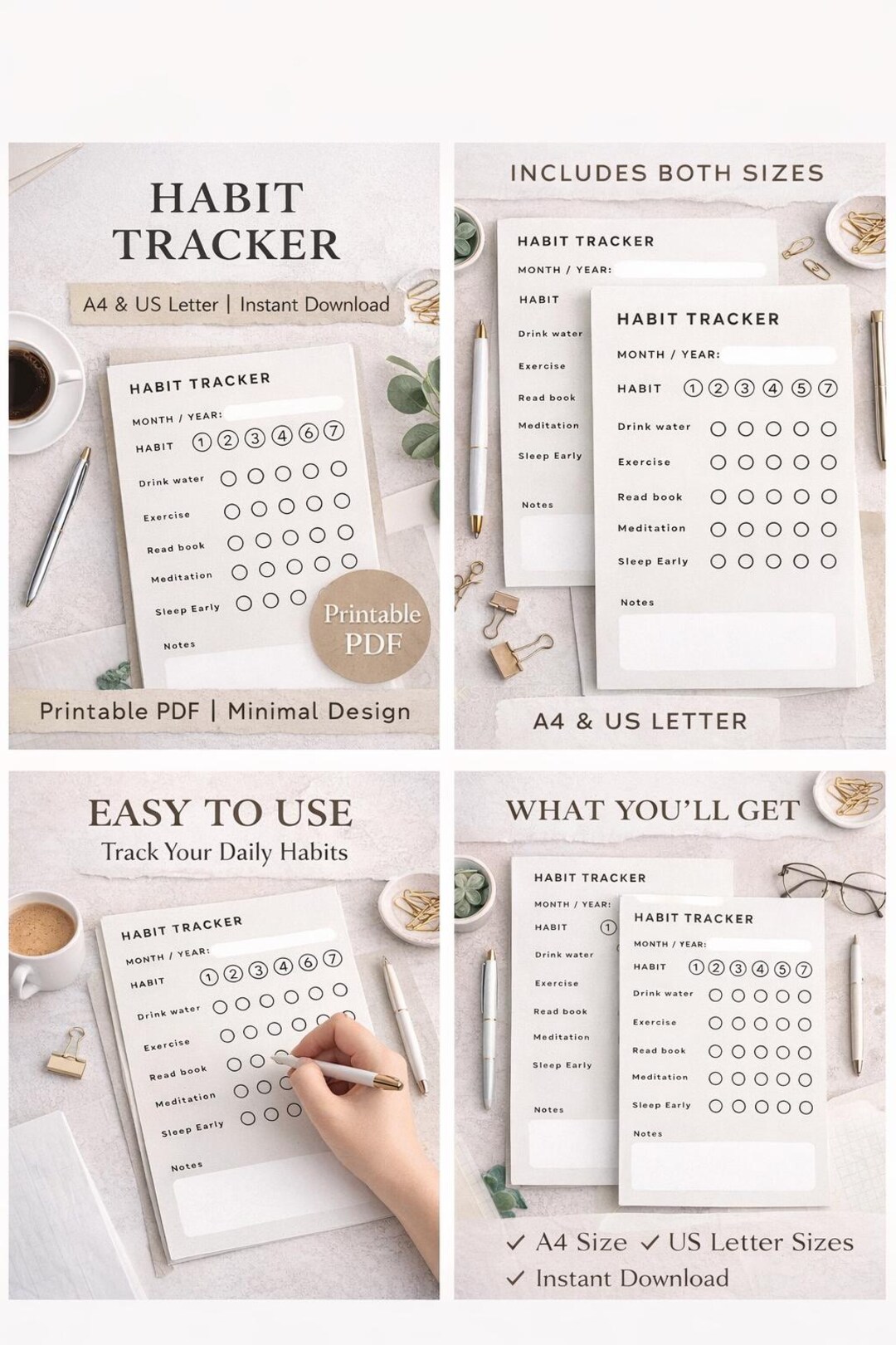 Minimal Habit Tracker Printable PDF (A4 US Letter) Instant Download ...