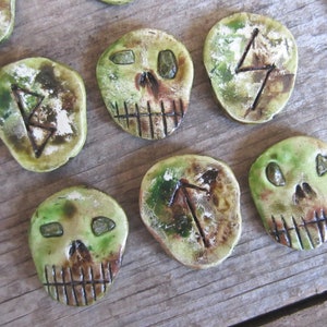 Set of Elder Futhark Runes skull runes with unakite stone eyes, witchcraft supplies, divination, occult, gifts for witches, heathen, image 1