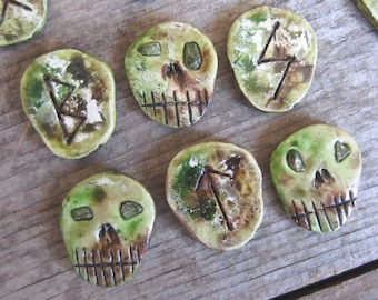 Set of Elder Futhark Runes - skull runes with unakite stone eyes, witchcraft supplies, divination,  occult, gifts for witches, heathen,