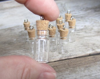 50 Tiny bottles for necklaces, wholesale lot, glass and cork pendants, bottle charms, craft supplies, witch bottles