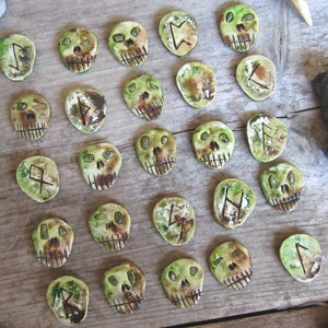 Set of Elder Futhark Runes skull runes with unakite stone eyes, witchcraft supplies, divination, occult, gifts for witches, heathen, image 2