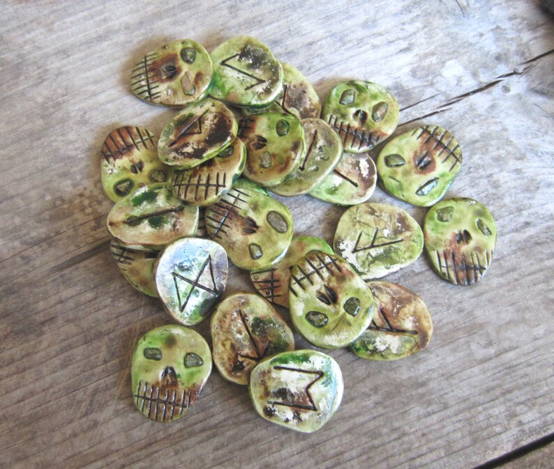 Set of Elder Futhark Runes skull runes with unakite stone eyes, witchcraft supplies, divination, occult, gifts for witches, heathen, image 4