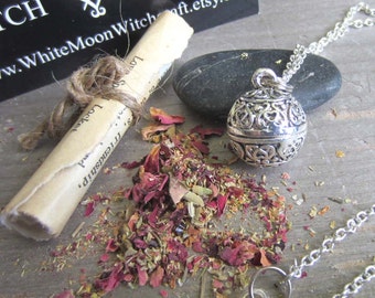 witchcraft jewelry - love spell - prayer box necklace locket witchy jewelry occult secret compartment, wicca witchcraft herbs, witch gift