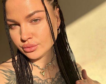 Smooth very thin micro dreadlock extensions: 3-5 mm thick dark brown synthetic DE dreadlocks 21-23 inch, full set microdreads look like hair