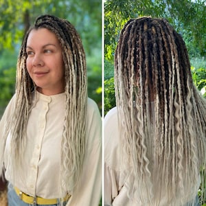 Brown to blonde ombre synthetic bumpy dreads with curls, crochet textured dreadlock extensions, bohemian DE SE wavy dreads 21-22 inches