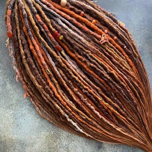 Copper ginger brown synthetic textured dreadlocks, bohemian decor double or single ended dreads, DE SE dreadlock extensions 21-22 inches