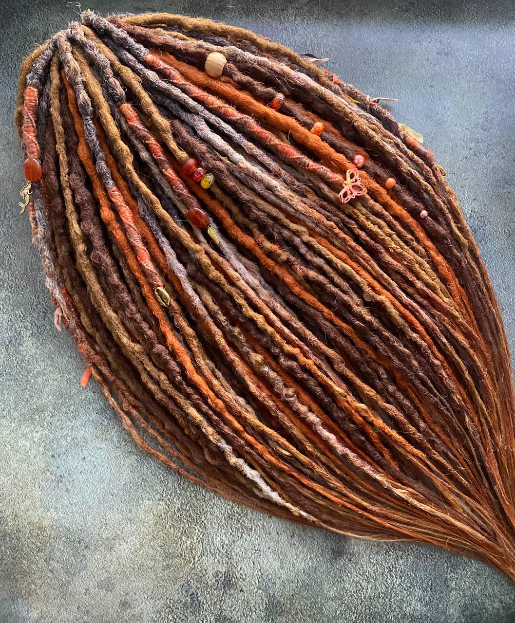 Copper ginger brown synthetic textured dreadlocks, bohemian decor double or single ended dreads, DE SE dreadlock extensions 21-22 inches