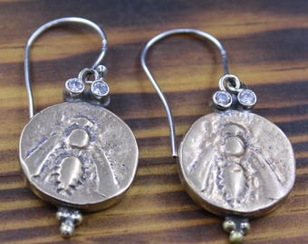 Handgjorda örhängen i sterlingsilver med bimynt – smycken i zirkonstil i antikens romersk stil