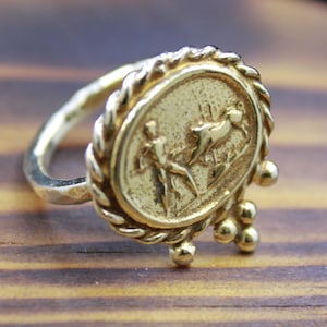 Ancient Roman Bronze Hercules Coin Intaglio Ring | Solid 925 Sterling Silver | Unique Historical Jewelry | Gift For Her | New Year Gift