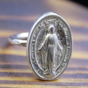 Ancient Roman Bronze Virgin Mary Coin Intaglio Ring | Solid 925 Sterling Silver | Unique Historical Jewelry | Unisex Gift | Gift For Her