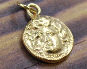 Handmade Medusa Coin Pendant: Ancient Roman Bronze, Sterling Silver Amulet, Vintage jewelry