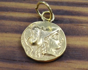 Handmade Ancient Bronze Roman Coin Pendant: Athena Coin, Sterling Silver Intaglio Style