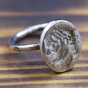 Ancient Roman Bronze Caesar Coin Intaglio Ring | Solid 925 Sterling Silver | Unique Historical Jewelry | Unisex Gift | Gift For Her