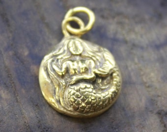 Handmade Roman Bronze Mermaid Coin Pendant: Intaglio Style, 925K Solid Silver