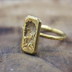 Ancient Roman Bronze Artemis Intaglio Ring | Solid 925 Sterling Silver | Unique Historical Jewelry | Gift For Her | New Year Gift