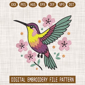 ハチドリの機械刺繍デザイン - ハチドリの楽園の鳥の刺繍ファイル - 6サイズ - 即時ダウンロード