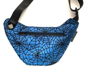 Sac à main bleu toile d'araignée, sac à main gothique noir et bleu, sac à main imprimé toile d'araignée, bandoulière bleu, prêt-à-expédier