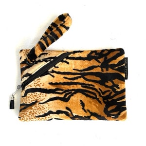 Tiger Faux Fur wristlet, Tiger clutch, tiger print purse, Holiday gift wristlet, Birthday present, purse faux fur image 1