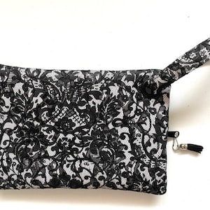 Black and white lace wristlet, Unique lace detail purse, Elegant wristlet, Monochrome lace clutch, Special occasion wristlet, Ready-to-Ship image 2