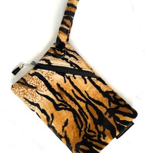 Tiger Faux Fur wristlet, Tiger clutch, tiger print purse, Holiday gift wristlet, Birthday present, purse faux fur image 2