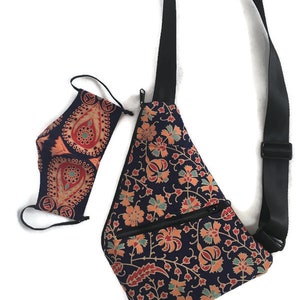 Ready-to-Ship Shoulder pack, shoulder purse, crossbody purse, textile fabric, mask set, matching mask set, Alexander Henry image 9