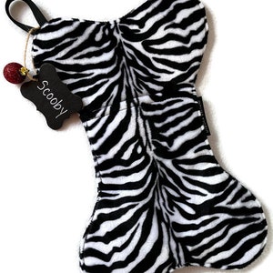 Pet Stocking for necessary for items for Dogs & Cats, Dog Bone, Cat stocking, pet stockings, dog walkers, vet, dog groomers Zebra