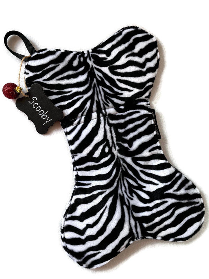 Pet Stocking for necessary for items for Dogs & Cats, Dog Bone, Cat stocking, pet stockings, dog walkers, vet, dog groomers Zebra