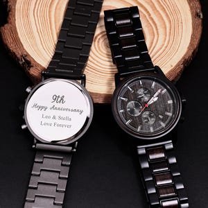 Personalized Engraved Walnut Wood Watch, Anniversary Gift for Him