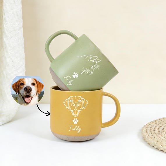 Custom Engraved Dog Coffee Pottery Mug, Pottery Mug with Speckled Glaze,Engraved Ceramic Mug, Cute Pet Memorial, Gifts for Pet Lover