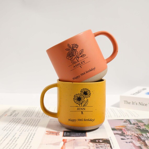 50th Birthday Gift for Her or Him,custom Ceramic Mug, Birth Month Flower Coffee  Mug, Personalized Birthday Gift for 50 Year Old - Etsy