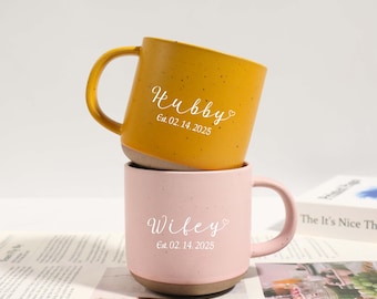 Personalized Mr Mrs Mugs, Hubby Wifey Custom Couple Coffee Mug, His and Hers Cup, Couples Husband and Wife Mug, Engagement Newly Wed Gifts