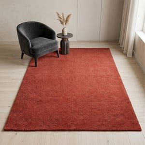 Clay Red Solid Wool Area Rug, Hand Tufted Modern Minimalist Living Room Rug
