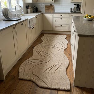 Irregular Shaped Wool Rug, Hand Tufted Abstract Japandi Rugs for Living Room