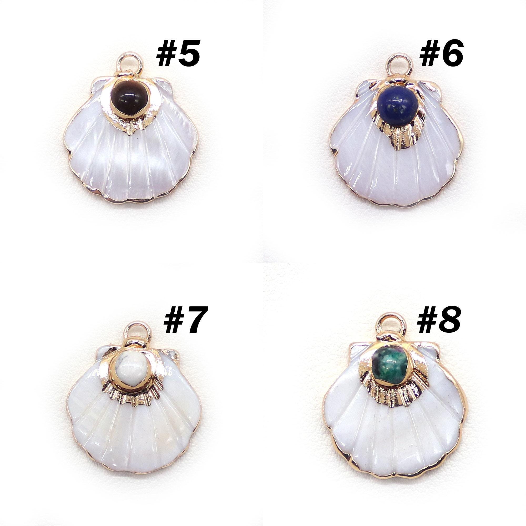 Natural Gemstone With Carved Shell Pendants, Gold Edge Loop Shell ...
