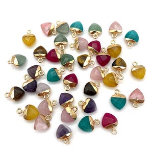 Natural Gemstone Mini Heart Charms, Natural Stone Faceted Heart Pendant with Gold Plated, DIY Jewelry Making Supplies, 10x14mm - T210713016
